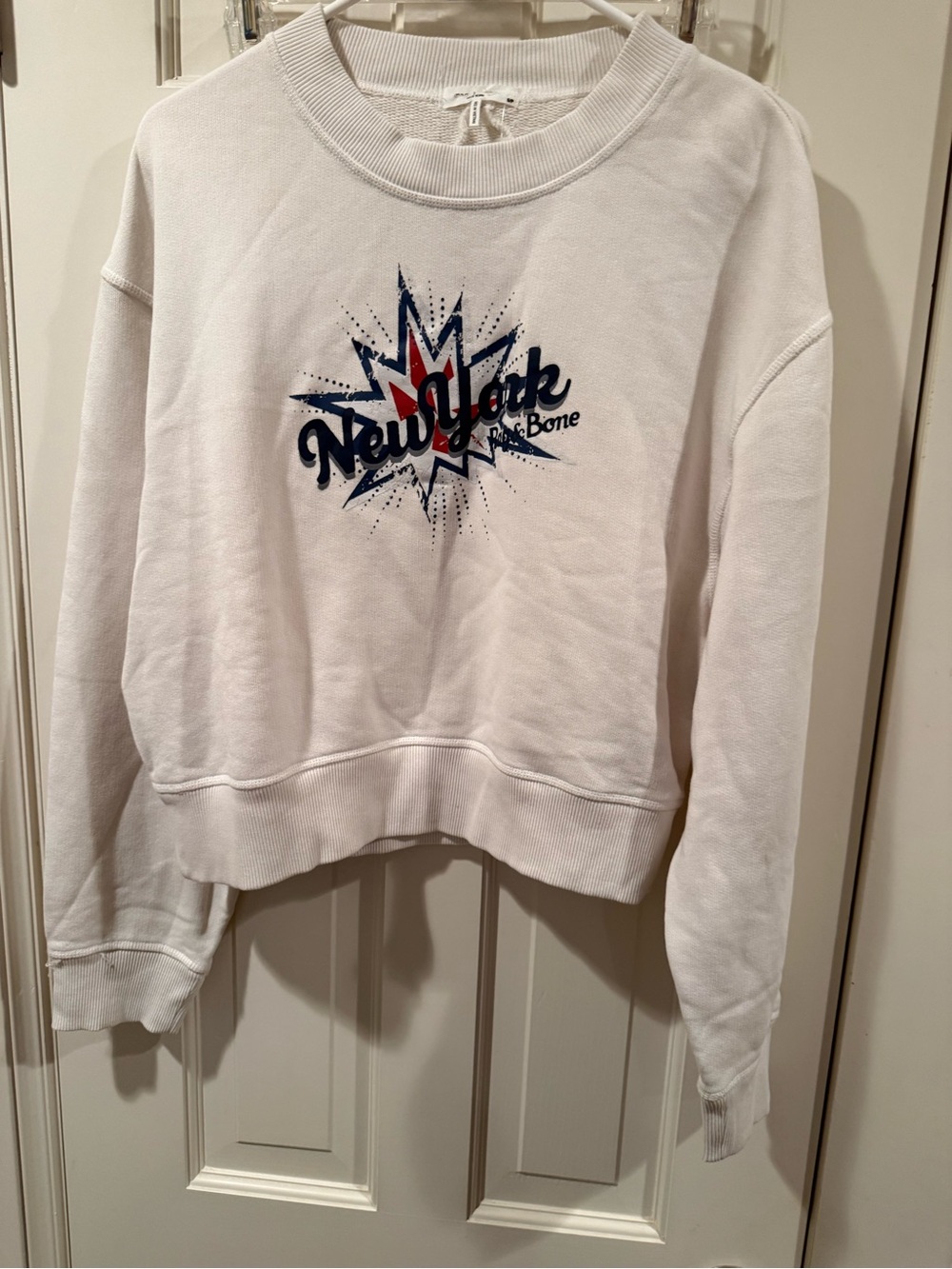 NWOT Rag & Bone New York Printed French Cotton-Blend Sweatshirt Small White